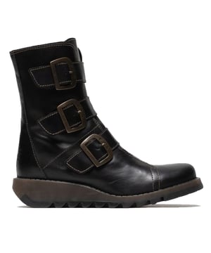 La línea Sminx para mujer de Fly London presenta el botín de cuero estilo motero Scop110FLY, que ofrece una combinación perfecta de estilo y funcionalidad. Estos botines, confeccionados con parte superior de cuero suave, presentan un diseño de punta redonda, costuras en contraste y cierres de correa con triple hebilla. La suela de goma TR duradera, junto con un tacón de cuña de 3,5 cm, garantiza comodidad para el uso diario. La marca Fly London en relieve en el empeine y el talón exterior, además de un cierre de cremallera en el lado interior, completan el diseño. Parte superior: cuero, forro: microfibra, plantilla: microfibra, suela: goma TR, altura del tacón: 3,5 cm, cierre de cremallera, detalles de hebilla.