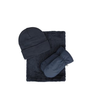 Fabric: Fleece, Knitted, Soft Touch. Contents: Beanie, Gloves, Neck Gaiter. Fabric Technology: Insulating, Water Resistant. Design: Plain.