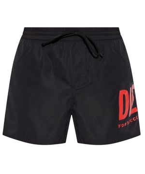 Diesel zwarte herenzwemkleding, 100% polyester, Diesel-branding, trekkoorden, zwarte zwembroek