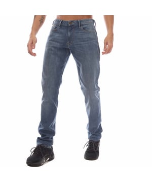 Mens Emporio Armani J06 Slim-Fit Washed Jeans in blue.- Five-pocket styling.- Zip fly and button fastening.- Belt loops.- Leather brand patch.- Metal rear pocket eagle.- Slim fit.- 98% Cotton  2% Elastane.- Ref: 8N1J061G0LZ943