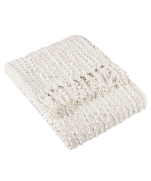 Add instant style and texture to any space with the Arvo throw. This woven design is adorned with elegant strands of vertical boucle yarn, which slide gracefully down the piece, until they meet the textural fringing at both ends. It comes in a range of muted, chic tones, which are inspired by modern neutrals and fashion fabrics. A simple, but polished throw to drape on your sofa or bed to add instant style and texture to your home.