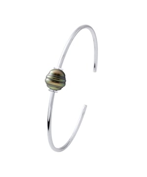 Armreif – Silber 925 – echte TAHITI-Zuchtperle, eingekreist 9–10 mm – größenverstellbar für Handgelenke mit einem Umfang von 14 bis 20 cm – Lieferung mit Echtheitszertifikat und internationaler Garantie – HERGESTELLT IN FRANKREICH