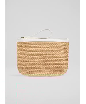 The perfect purse when you need to grab and go, or for throwing into a large tote, our Poppy pouch is an essential accessory. Crafted in Italy from natural raffia and a white calf leather back and trim, it has a curved shape, a zip across top, a handy detachable wrist strap, and is lined in cotton with a slip pocket. Don't leave home without it.