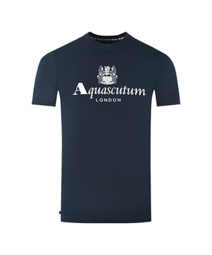 Aquascutum London Aldis Brand Logo Navy Blue T-Shirt. Feel confident and stylish with the Aquascutum Bold Aldis Logo Navy T-Shirt. Made from comfortable materials, this T-Shirt is emblazoned with Aquascutum's Aldis logo and features a classic crew neck and short sleeves. Step out with style and class!. Aquascutum Branded Logo Navy tee, Crew Neck, Short Sleeves. 100% Cotton, Regular Fit. Fits True To Size. Style Code: TS002 11
