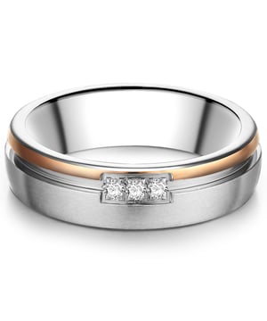 This extraordinary engagement ring of the 1934 manufactory combines all elements that love trend-conscious women: noble materials, durability, bicolor look and a touch of bling bling. The simple stainless steel ring inspires with partial gilding in a trendy rose gold and a fascinating groove contour. Three small zirconia stones in Brillantschliff make the ring sparkle - the perfect symbiosis of minimalism and glamor. It is a great advantage of stainless steel its scratch resistance and robustness at a favorable price, so that this engagement ring is not suitable as a bridal jewelry but also daily companions.
