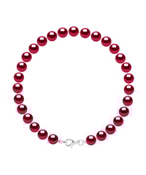 Bracelet of Real Cultured Freshwater Pearls Round 6-7 mm - COLOR CHERRY - with Lobster Clasp in Silver 925 Length 18 cm -Delivered with Certificate of Authenticity and International Guarantee -MADE IN FRANCE
