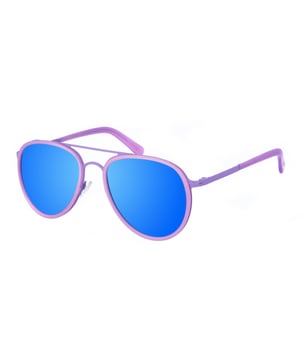 Gafas de sol Kypers con montura de metal.
Color Violeta
Forma ovalada.
Lentes de color Azul
Patillas de metal y acabado en acetato, con el nombre de la marca grabado.
100% Protección UV. 
Cristales antirreflejo polarizados.
Incluye una funda de tela de protección.

Medidas  Alto lente: 50 mm
Ancho lente: 55 mm.
Puente: 18 mm.
Patillas: 140 mm.

Limpieza y manutención:
-Limpiar las gafas con agua y jabón (neutro).
- No utilice paños sucios o abrasivos, que puedan alterar las características de los filtros.
- Utilice solo accesorios y repuestos originales.