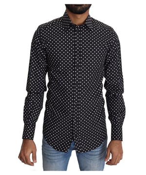 Black and white polka dot long sleeve shirt
  Brand new with tags
  Regular fit
  100% Cotton
  Full button front closure
  Logo details
  Made in Italy
Material: 100% Cotton