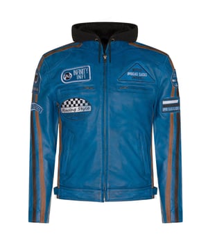 Afgewerkt met ons premium nappaleer en gedetailleerd met onze geborduurde vintage badges, hoeven raceliefhebbers niet verder te zoeken. De klassieke bikerstijl wordt naar een hoger niveau getild door de toevoeging van twee contrasterende racestrepen op de mouwen en een doordachte plaatsing van race-insignes om dit iconische kledingstuk te maken. Het jack blijft trouw aan zijn biker-roots met een klassieke korte kraag met tab, een afneembare stoffen capuchon en twee zakken met rits op de borst voor een traditionele look. Voor extra opbergruimte zijn er twee handzakken in de taille en nog eens twee compartimenten geïntegreerd in de voering, zodat deze jas even praktisch als stijlvol is. â€¢ 100% eersteklas ultrazacht nappaleer.â€¢ Vier buiten- en twee binnenzakkenâ€¢ Racestijlstrepen op elk van de mouwen van de jasâ€¢ Vrijstaande stoffen capuchonâ€¢ Geborduurde racestijlbadges op de voorkant en mouwen van de jas