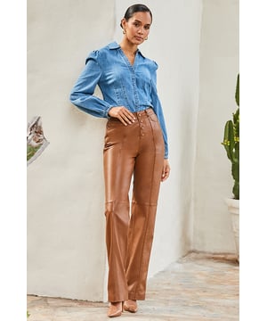 Worthy of 'new favourite trouser' statusCrafted from the softest premium leatherFlattering slim wide-leg styleClever seam detail elongates your legsButton-front fastening ups the luxe factorStyle with tonal shades for an on-trend lookInside leg to fit: Short 29 | Regular 31" | Long 33"