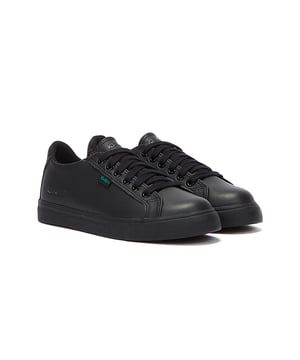 Take on the classroom with the Tovni Lacer an all-round all-time favourite. Crafted from matte black leather this timeless lace-up style boasts a low profile and sleek flat sole. Complete with signature Kickers fleurettes school-friendly black tabs and extra branding on the counter and outsole.