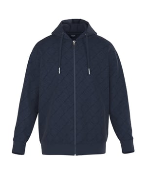 Einfarbige Kapuzen-Sweatjacke für Herren mit tonigem Flockprint von der Marke JOOP! JEANS. Aus reiner Baumwolle mit Rippbündchen, Zipper und Seitentaschen.