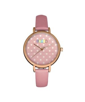 Polished Alloy Case; Quartz Movement; Non-Glare Scratch-Resistant Mineral Crystal; Logo-Engraved Stainless Steel Caseback; Leatherette Strap; Logo-Engraved Stainless Steel Clasp; 35mm Case Diameter; 3ATM Water Resistance;