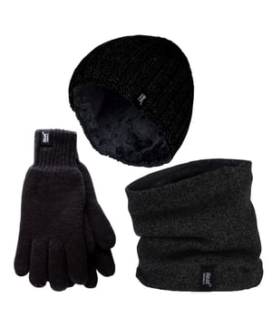 This Men’s chunky cable set is knitted in an attractive, soft marl two-coloured twist yarn with a ribbed hem and incorporates the latest Heatweaver thermal lining, a luxurious, plush fur-like insulating fabric, that maximises the amount of warm air held close to the skin. It also feels so soft and silky, These are bliss to pull on when the weather turns colder. Here are the main reasons why we think this Heat Holders’ Men’s set is absolutely perfect for those Cold Winter months… Heat Holders Men’s Neck Warmer: A versatile and effective alternative to a scarf. Our sculpted fit contours around the neck and chin to keep out cold drafts for extra warmth and protection. Also contains Heat Holders’ unique yarn and Heat Weaver Lining technologies. Heat Holders Men’s Winter Hat: Men’s Hat contains Heat Holders Yarn and Heat Weaver Lining to maximise heat insulation and hold as much warm air close to the skin as possible. The Hat’s rib construction contours around the natural shape of your head for improved fit, warmth and comfort. Heat Holders Men’s Gloves: Heat Holders Gloves have a plush fur like thermal lining and Heat Holder’s specially developed yarn to increase the amount of warm air that is held close to the skin. A Protective cuff is also added so that the wrist is hugged for a secure fit, extra warmth and all day comfort. Available in 6 different colours: Black, Grey, Khaki, Navy, Burgundy & Brown. The Men’s Gloves come in 2 Different sizes: M/L & L/XL, The Hats and Neck Warmers are both One Size. They are made from: Outer: 53% Polyester 47% Acrylic, Lining: 100% Polyester and are Machine Washable.