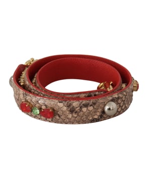 100% authentic Dolce & Gabbana leather shoulder bag strap
  Gorgeous brown hue with gold-tone lobster clasps
  Made of 100% python leather
  Iconic Dolce & Gabbana logo details
  Measurements: 100cm x 3cm
  Versatile and stylish accessory for women
Material: 100% Python Leather