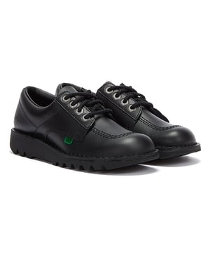 The Original Kick Lo Mens Shoes From Kickers Are Great For Back To School Shoe Due To Their Quality Black Leather Uppers. Renowned For Their Durability They Come With High Quality Triple Stitched Seams Throughout, Branded Metal Eyelets And A Tough Rubber Sole. Iconic Kickers Branding Is Provided In The Form Of The Leather Floret.