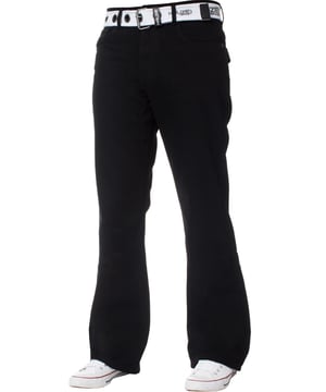 Kruze Mens Bootcut Denim Jeans With Contrast Stitching And Zip Fly Fastening. Featuring A 5 Pocket Design with Flap Buttoned Back Pockets, Branded Buttons and Rivets. Ideal For Casual and Work Wear.