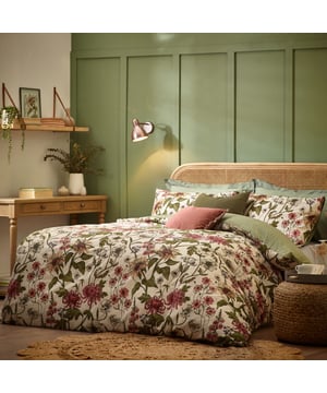 Enjoy a restful night's sleep in this beautiful Wallflower bedding, inspired by vintage botanical illustrations and tranquil bedroom tones. Printed on a soft cotton rich fabric with a textured slub finish, for a relaxed finish that looks timeless. The reverse features a 180tc cotton rich percale, for added comfort whilst you sleep.