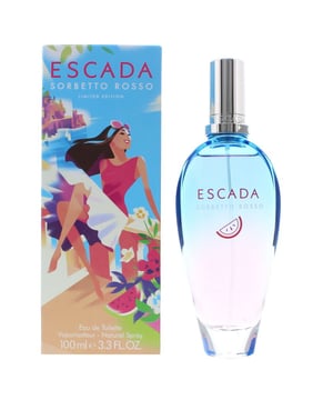 Sorbetto Rosso by Escada is an aromatic fruity fragrance for women. Top notes pear calone and tangerine. Middle notes watermelon sea salt watery notes tiare flower apple hedione rose and strawberry. Base notes amber praline and musk. Sorbetto Rosso was launched in 2018.