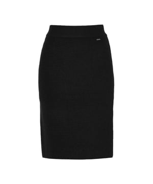 Elegant und raffiniert – dieser Rock besticht durch seine taillierte Silhouette, die Hüften und Taille umschmeichelt und sanft zum knielangen Saum hin verläuft. Die strukturierte Webart verleiht dem Stoff Tiefe und sorgt für ein angenehmes Tragegefühl. Mit seinem minimalistischen Design ohne Verzierungen oder Taschen setzt der Rock auf klare Linien. Der glatte Bund sorgt für einen gepflegten Look. Ein dezenter Reißverschluss garantiert eine schlanke Passform und ein elegantes Erscheinungsbild.  Rock