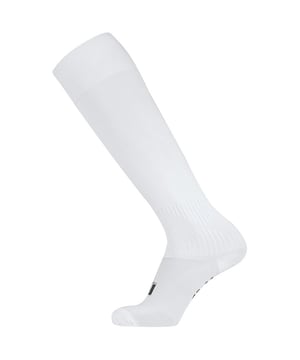 Knee length with ribbed opening. Branding to top of foot. Material: 80% polyester 15% cotton 5% spandex. Children shoe size 11.5-2.5, 3.5-6.