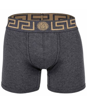Elegante Herren Boxer Shorts der Marke VERSACE. Hochwertige einfarbige Unterhosen. Greca-Muster und Medusa-Motiv am elastischen Bund.