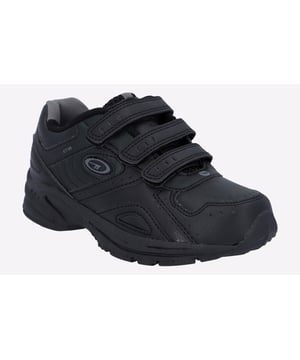 Die XT115 Jungs-Sneaker sind ideal für die Rückkehr zur Schule, Sportunterricht und Freizeit. Diese bequemen Kindersneaker verfügen über zwei Klettverschlüsse, die es kleinen Kindern erleichtern, sie anzuziehen und auszuziehen. - Trainer mit dreifachem Klettverschluss - Mono-schwarzes synthetisches Obermaterial - Belüftungsperforationen an der Zehenpartie - Muster durch genähte Akzente geschaffen - Große PU-Sohle für Grip und Komfort - Gepolsterter Schaft für mehr Komfort - Weiche Textilauskleidung - Zehenstoßschutz