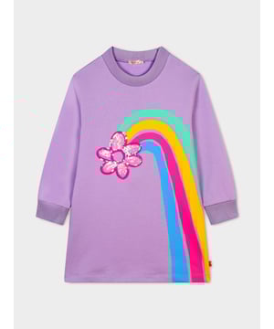 Billieblush deliver a fun enigmatic attitude to their stylish abstracts. This girls lilac sweater dress is manufactured in a beautifully soft cotton jersey. It features a rainbow-inspired graphic print to the front, knot-detailing, and a mini logo tag. ‚ Crew Neck‚ Ribbed Cuffs‚ Straight Hem‚ Cotton 100%