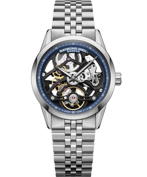 This Raymond Weil Freelancer Calibre Rw1212 Skeleton Analogue Watch for Men is the perfect timepiece to wear or to gift. It's Silver 38 mm Round case combined with the comfortable Silver Stainless steel watch band will ensure you enjoy this stunning timepiece without any compromise. Operated by a high quality Automatic movement and water resistant to 10 bars, your watch will keep ticking. For the first time, the freelancer Calibre RW1212 Skeleton is housed in a 38mm stainless steel case, showcasing RAYMOND WEIL’s innovative spirit and modern approach to watchmaking. This Analogue watch has a function: a Swiss Made Movement and Luminous Hands High quality 21 cm length and 19 mm width Silver Stainless steel strap with a Deployment clasp Case diameter: 38 mm,case thickness: 11 mm, case colour: Silver and dial colour: Silver