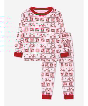 Magnolia Baby depict high quality and precision of beauty in their pima cotton aesthetics. This unisex baby isle red pyjama set captures the label's passion for traditional designs with an innovative twist. Made with reindeer/snowflake patterning and ribbed trims for a festive finish. Top: Crew Neck  Reindeer/Snowflake Patterning  Ribbed Trims  Pima Cotton  Trousers: Elasticated Waistband Ribbed Trims  Pima Cotton  Brand Tags