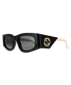 Gucci Rectangle Womens Black with Ivory Grey GG1664S  Sunglasses boast an elegantly oversized silhouette with sharp, clean lines and a touch of retro charm. The sophisticated frame is accentuated by Gucciâ€™s iconic double-G logo on the temples, symbolizing luxury and fine craftsmanship. Equipped with premium lenses that provide superior UV protection, the GG1664S ensures both style and functionality. Available in a variety of striking color options, these sunglasses are perfect for fashion-forward individuals who seek to express their unique sense of style with a touch of timeless elegance.