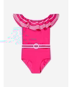 Presenting the Girls Zizi Off Shoulder Swimsuit in Pink by Nessi Byrd, a luxurious ensemble for your little girl's swim time. Here's what sets this piece apart: Unique Design: This off-shoulder swimsuit adds a touch of chic sophistication, perfect for pool parties and beach outings. Comfortable and Durable: Crafted from premium materials that ensure comfort and durability, it's a perfect blend of aesthetics and functionality. Vibrant Pink: The swimsuit features a lovely pink shade, adding a pop of colour to your girl's swim attire.  Designer Piece by Nessi Byrd: Let your girl shine with this high-end designer swimsuit. Order now for an elegant and playful swim look!