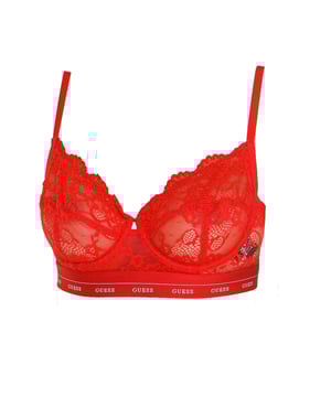 Guess BH.
 Cups mit Ringen.
 Elastische und verstellbare Träger.
 Elastische Seiten aus Spitze.
 Dreistufiger Haken- und Ösenverschluss.
 Nähte in Ton gehalten.
 Entsprechende Größe:
 UK FR EU IT
 30 80 65 30
 32 85 70 32
 34 90 75 34
 36 95 80 36
 38 100 85 38
 Zusammensetzung: 90% Polyamid, 10% Elasthan
 Pflegehinweise:
Waschanleitung:
 - Maximal bei 40ºC waschen.
 - Bügeln bei mittlerer Temperatur, max. 110ºC.
 - Die Verwendung eines Trockners ist nicht erlaubt.
 - Keine Bleichmittel verwenden.
 - Chemische Reinigung ist nicht möglich.