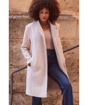 REASONS TO BUY:

There's nothing chicer than a neutral coat
Classic tailored style
Statement funnel neck
Fully-lined for extra cosiness
Gold buttons up the luxe factor
You'll wear it everywhere