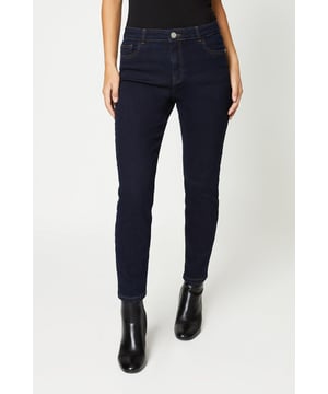 Destination denim. From classic straight leg and your favourite skinny's and jeggings to retro-inspired wide leg and tapered mom jeans, find your dream fit in our women's jeans collection. Whether you want to make a statement or looking to update your essentials, our edit of women's jeans has you covered for every mood and moment. Style: Petite Comfort Stretch Slim Jeans.  Ideal for: Daywear.  Fit: Slim.  Model wears size UK 10 and is 5' 3" tall.