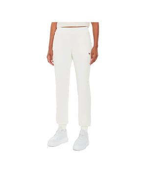 Jogging Guess Triangle G Femme Weiß Baumwolle. Authentisches Kleidungsstück der Marke Guess - Streetwear/Sportswear-Design von Guess - Guess für modebewusste Frauen, perfekt für den Alltag - Jogging Guess in Weiß lässt sich perfekt mit dem Rest Ihrer Garderobe kombinieren - bequemer Baumwollstoff - klassisch - Triangle G -