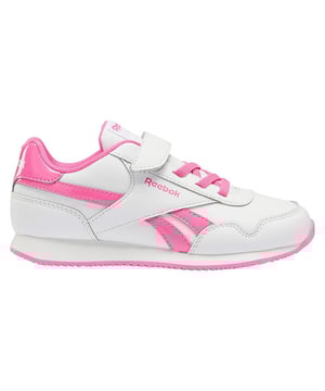 The Reebok Classic Jog 3 Kids White Trainers are a stylish and comfortable choice for kids' casual footwear. Reebok's Classic Jog series is known for its retro design and durability. Here's a description of the key features:

 White Design:  These trainers come in a clean and versatile white color, offering a fresh and classic look that's easy to pair with a wide range of kids' casual outfits and styles.

 Synthetic Leather and Mesh Upper:  The upper is typically made of a combination of synthetic leather and mesh materials. The synthetic leather adds durability and style, while the mesh provides breathability and comfort.

 Low-Top Silhouette:  These trainers have a low-top design, allowing for easy movement and a timeless look that's suitable for various casual occasions.

 Hook-and-Loop Closure:  Instead of laces, these trainers often feature a hook-and-loop closure, which is convenient for kids to put on and take off their shoes with minimal assistance.

 Padded Collar and Tongue:  The trainers typically have a padded collar and tongue, enhancing comfort and providing cushioning around the ankle area.

 EVA Midsole:  The EVA (ethylene-vinyl acetate) midsole offers lightweight cushioning, ensuring a comfortable underfoot experience for kids.

 Cushioned Insole:  Many Reebok kids' trainers, including the Classic Jog 3 series, come with a cushioned insole that provides additional comfort and support for young feet.

 Durable Rubber Outsole:  The rubber outsole is designed for good traction and longevity, ensuring stability and grip on various surfaces, which is essential for active kids.

 Reebok Branding:  Reebok's classic logo and branding elements are often featured on these trainers, adding authenticity and a sporty touch to the design.