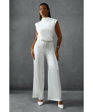 Premium Satin Sleeveless Cowl Back Jumpsuit