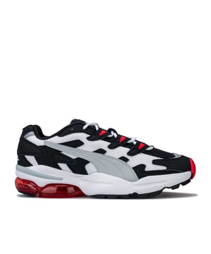 Mens Puma Cell Alien OG Trainers in Puma Black - High Risk Red.<BR><BR>- Breathable mesh upper with synthetic overlays.<BR>- Padded tongue and collar.<BR>- Lace up closure.<BR>- Comfortable textile lining.<BR>- Removable cushioned insole.<BR>- Embroidered branding to heel.<BR>- Cushioned EVA midsole.<BR>- Translucent rear pod featuring CELL cushioning technology.<BR>- Rubber outsole for grip.<BR>- Reflective details.<BR>- Textile and Synthetic Upper  Textile Lining  Synthetic Sole.<BR>- Ref: 36980103