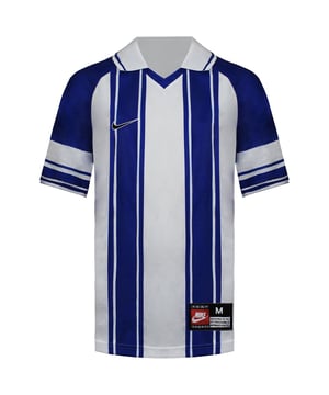The Nike Striped Kids White/Blue T-Shirt is a stylish and comfortable sportswear piece designed for active youngsters. Nike is known for its quality athletic apparel, and this striped t-shirt is no exception. Here's a description of the Nike Striped Kids White/Blue T-Shirt along with its key features:

 1. High-Quality Material:  This t-shirt is made from high-quality, breathable fabric that is comfortable to wear during physical activities, making it ideal for active kids.

 2. Striped Design:  The t-shirt features a stylish striped design with alternating white and blue stripes. This design adds a sporty and dynamic look to the shirt.

 3. Classic Fit:  It offers a classic and relaxed fit, providing freedom of movement for kids while ensuring comfort throughout the day.

 4. Crew Neck:  The t-shirt is designed with a classic crew neck, which is both comfortable and timeless in design.

 5. Nike Branding:  The Nike Swoosh logo or branding is typically displayed prominently on the t-shirt, showcasing the authenticity and quality associated with the Nike brand.

 6. Versatile Use:  This t-shirt is versatile and can be worn for various activities, including sports, casual outings, or as everyday wear.

 7. Easy Care:  The t-shirt is easy to care for and can be machine washed and dried, making it a convenient choice for busy parents.

 8. Available Sizes:  Nike offers a range of sizes for kids, ensuring that you can find the right fit for your child's age and body type.

 9. Durable Construction:  Nike is known for its commitment to quality, and their kid's apparel is built to withstand the wear and tear of active play.