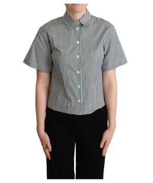 Marca: DOLCE & GABBANA  
Estilo: Polo de manga corta con cuello  
Material: 100% algodón  
Color: Blanco y verde  
Características: Diseño a cuadros  
Detalles: Detalles de logo  
Origen: Hecho en Italia