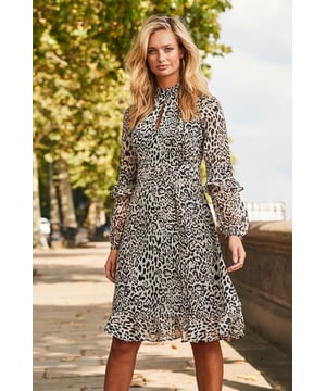 Leopard Print Mesh Wrap Jersey Dress