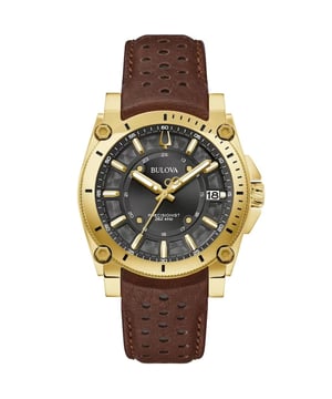 This Bulova Precisionist Icon Analogue Watch for Men is the perfect timepiece to wear or to gift. It's Gold 40 mm Round case combined with the comfortable Brown Leather watch band will ensure you enjoy this stunning timepiece without any compromise. Operated by a high quality Quartz movement and water resistant to 10 bars, your watch will keep ticking. This high quality watch is an incredible eye-catching Men's watch This Analogue watch has a calendar function: Date , Luminous Hands and Luminous Numbers This high quality watch is an incredible eye-catching Women watch The Analogue watch has a Swiss Made movement Case diameter: 40 mm,case thickness: 13 mm, case colour: Gold and dial colour: Black