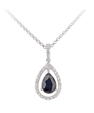 18K (750) witgoud: 1,8 gram; # Diamant: 0,1 ct; # Saffier: 0,73 ct