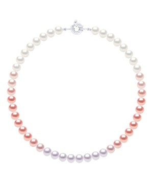 Necklace of Real Cultured Freshwater Pearls and Round 8-9 mm - COLOR IN DEGRADATION ( LAVENDER PINK WHITE ) - with Sea Ring Clasp PRESTIGE in Silver 925 - Length 42 cm - Delivered with Certificate of Authenticity and International Guarantee -MADE IN FRANCE
