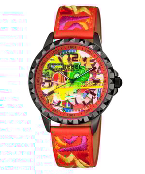 Rebel Women's RB122-6051 DumboRebel Dumbo Graffiti w/ red Dial Women's Watch RB122-6051
Rebel Women's Watch from the Dumbo Collection
Round 316L Stainless Steel Black Case
Graffiti w/ red Dial, Mineral Crystal w/ Sapphire Coating
Printed graffiti w/ red Printed leather Band with Tang Buckle
Water Resistance: 5 ATM (50 meters, 165 feet)
9mm Case Thickness, 42mm Case Diameter, 20mm Band Width
Quartz Movement