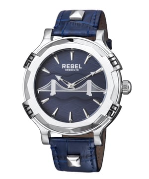 Rebel Men's RB102-4041 Brooklyn BridgeRebel Brooklyn Bridge Blue Dial Men's Watch RB102-4041
Rebel Men's Watch from the Brooklyn Bridge Collection
Round 316L Stainless Steel Silver Case
Blue Dial, Mineral Crystal w/ Sapphire Coating
Blue Leather Band with Tang Buckle
Water Resistance: 5 ATM (50 meters, 165 feet)
12mm Case Thickness, 48mm Case Diameter, 22mm Band Width
Quartz Movement