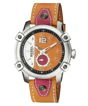 Rebel Men's RB121-4131 WeeksvilleRebel Weeksville Luggage (Orange) Dial Men's Watch RB121-4131
Rebel Men's Watch from the Weeksville Collection
Round 316L Stainless Steel Silver Case
Luggage (Orange) Dial, Mineral Crystal
Luggage (Orange) Leather Band with Tang Buckle
Water Resistance: 5 ATM (50 meters, 165 feet)
11mm Case Thickness, 46mm Case Diameter, 22mm Band Width
Chronograph Quartz Movement