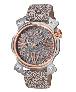 Rebel Women's RB104-5021 Coney IslandRebel Coney Island Tan Dial Women's Watch RB104-5021
Rebel Women's Watch from the Coney Island Collection
Round 316L Stainless Steel Silver Case
Tan Dial, Mineral Crystal
Tan Leather Band with Tang Buckle
Water Resistance: 5 ATM (50 meters, 165 feet)
11mm Case Thickness, 44mm Case Diameter, 22mm Band Width
Quartz Movement