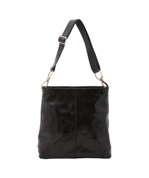 Bolso bandolera para mujer. El cierre es con cremallera. Los bolsillos internos son uno con cremallera y dos abiertos. Los bolsillos externos están ausentes. La bandolera es ajustable en piel. Falta el mango. Hay un compartimento interno. El material exterior es auténtica piel de vacuno. Internamente está forrado en algodón. Medidas: 32x32x11 cm. Hecho en Italia